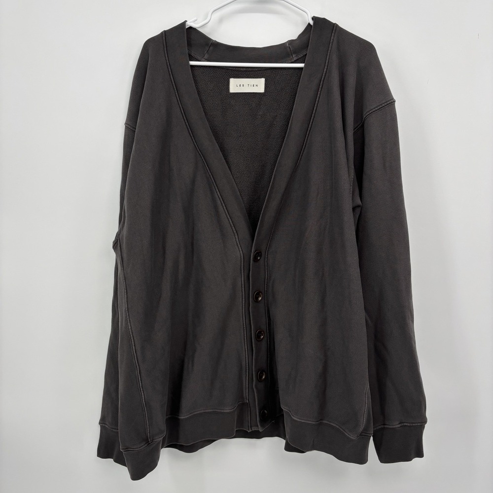 Les Tien Gray Heavyweight Cardigan Women's XXL 100% Cotton Made In USA Button Up